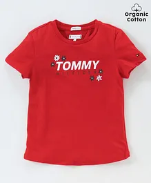 Tommy Hilfiger Bg Latam S/S Organic Cotton Half Sleeve Tee Logo Print - Red