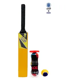 Legends of Sports Wooden Cricket Bat with Tennis Balls for Kids - Yellow