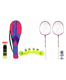 Legends of Sports Badminton Set of Rackets with Cover and Nylon Shuttlecock Multicolor - Pack of 8