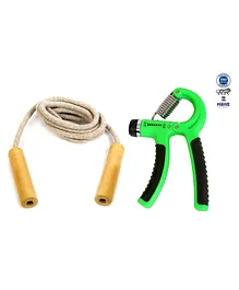 Legends of Sports Cotton Skipping Rope with Wooden Handle and Adjustable Hand Grip Strengthener - Multicolour