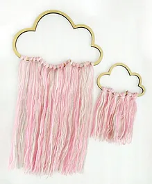 HNT Kids Wooden Handcrafted Clouds Its Raining Wall Hanging Pack of 2 - Pink