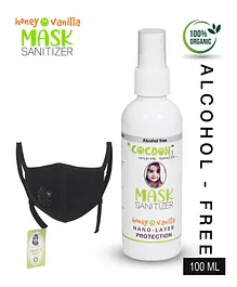 Cocoon Organics 100% Organic 5 Layer Small Cotton Mask With Honey Vanilla Fragrance Sanitizer - Black