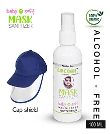 COCOON ORGANICS 100% Organic Alcohol Free Baby Soft Fragrance Mask Sanitizer With Full Face Cover Cap Shield - Blue