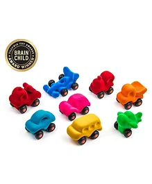 Rubbabu Natural Rubber Toy Vehicles Pack of 8 - Colour May Vary