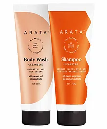 Arata Natural Bath Essentials with Cleansing Shampoo & Body Wash Set of 2 - 75 ml Each