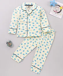 KandyFloss by Amul Full Sleeves Night Suit Floral Print - Off White