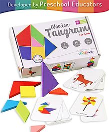 Intelliskills STEM Wooden Tangram 3D Blocks Puzzle - Multicolor & Shape|36 Cards, 43 Pieces|Unlimited Formations|Problem Solving Toy|BIS Certified | Educator Approved