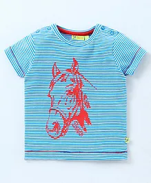 Buzzy Half Sleeves Horse Print Tee - Blue