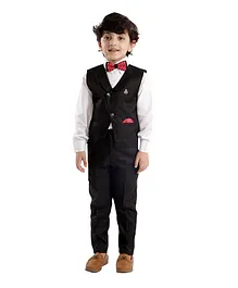 Alles Marche 3 Piece Full Sleeves Solid Party Suit With Bow Tie - Black