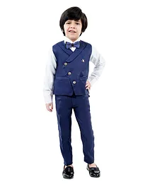 Alles Marche 3 Piece Full Sleeves Solid Party Suit - Blue