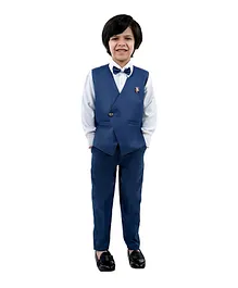 Alles Marche 3 Piece Solid Full Sleeves Party Suit With Waistcoat Trousers And Bow Tie - Blue