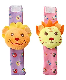 Baby Moo Wild Cats Set Of 2 Wrist Rattles - Multi Color