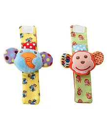 Baby Moo Set Of 2 Monkey & Elephant Wrist Rattle - Multi Color