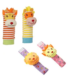 Baby Moo Wild Cats Set Of 4 Socks And Wrist Rattle - Multicolour