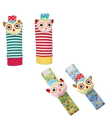 Baby Moo Owls In Love Set Of 4 Socks And Wrist Rattle - Multicolour