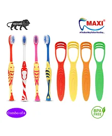 MAXI  Junior Oral Care Combos Toothrushes & Tongue Cleaner Pack of 8 - Multicolour