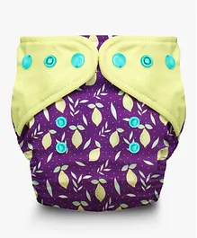 A Toddler Thing Lemon Twist Print Organic Cotton Cover Diaper With 2 Inserts - Multicolour