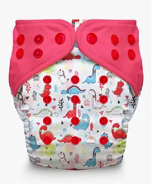 A Toddler Thing Dinoparty Printed Reusable Organic Cotton Cloth Diaper With Insert - Multicolour