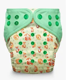 A Toddler Thing Hello Foxy Printed Reusable Organic Cotton Cloth Diaper With Insert - Multicolour