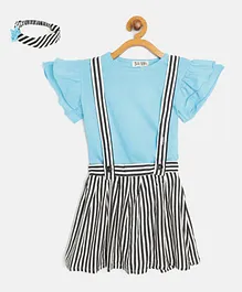 Bella Moda Short Sleeves Top With Striped Suspender Skirt & Headband - Sky Blue