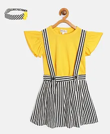 Bella Moda Short Sleeves Top With Striped Suspender Skirt & Headband - Yellow