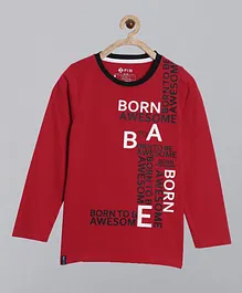 3PIN Full Sleeves Text Print Tee - Red