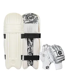 Rmax Cricket Batting Leg Guard & Gloves - White