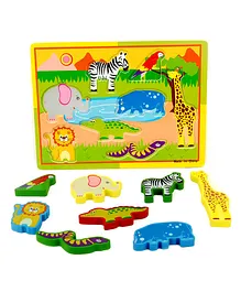LazyToddler Jungles Animals Wooden Board Puzzle Multicolor - 8 Pieces