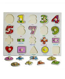 LazyToddler Numbers & Shapes Knob & Peg Wooden Puzzle - 20 Pieces