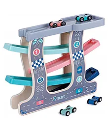 Toyshine Wooden Racer Ramp Toy with 4 Car Ramps 1 Parking Garage & 4 Mini Cars - Multi Color