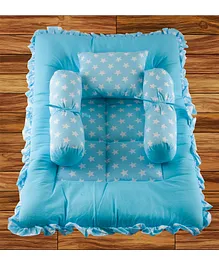 Mittenbooty Baby Bolster Bed Set with Frills Star Print - Blue