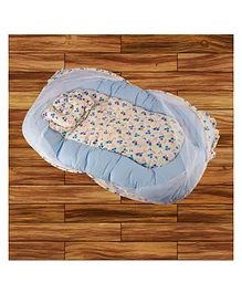 Mittenbooty Bedding Set with Mosquito Net Floral Print - Blue  