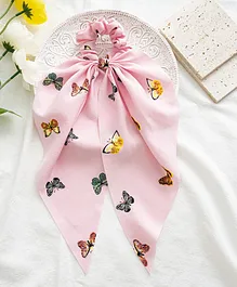 Flaunt Chic Butterfly Printed Scrunchie Hair Tie Rubber Bnd - Pink