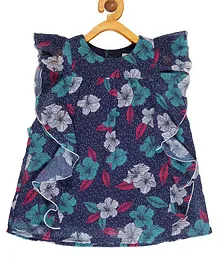 Young Birds Short Sleeves Floral Print Top - Blue