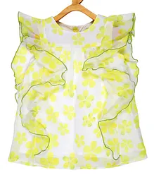 Young Birds Short Sleeves Floral Print Top - Lemon Yellow