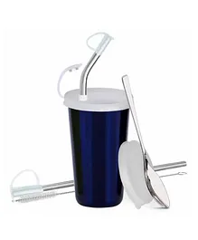 Falcon Stainless Steel Straw Tumbler With Accessories Blue - 370 ml
