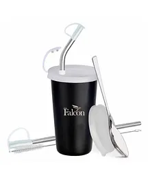 Falcon Stainless Steel Straw Tumbler With Accessories Black - 370 ml