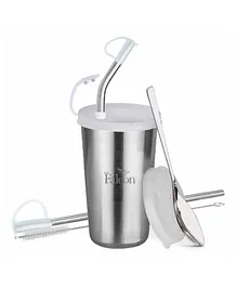 Falcon Stainless Steel Straw Tumbler With Accessories Silver - 370 ml