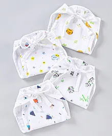 The Boo Boo Club Extra Soft Organic Cotton Muslin Pack Of 4 Star & Watermelon Print Nappies - White