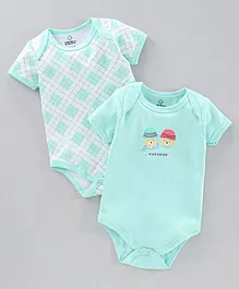 The Boo Boo Club Soft Cotton Half Sleeves Pack Of 2 Checked Onesies - Green