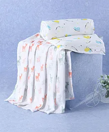 The Boo Boo Club Pack Of 2 Baby's Super Soft Organic Cotton Cute Deer Printed Muslin Swaddle Large 102 X 102 Cm - White