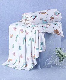 The Boo Boo Pack Of 2 Club Super Soft Organic Cotton Muslin Happy Elephant Printed Swaddle  102 X 102 Cm - Multi Color