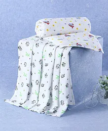 The Boo Boo  Pack Of 2 Baby's Super Soft Organic Cotton Cloud Star & Panda Printed Muslin Swaddle Large 102 X 102 Cm - Blue
