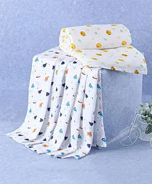 The Boo Boo  Pack Of 2 Baby's Super Soft Organic Cotton Tiger & Watermelon Printed Muslin Swaddle Large 102 X 102 Cm - Blue