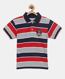 Mackly Half Sleeves Striped Polo Tee - Red & Grey