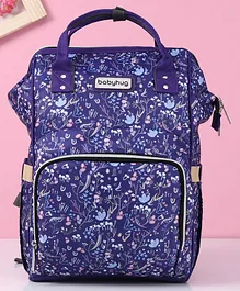 Babyhug Backpack Style Floral Print Maternity Diaper Bag - Purple