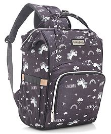 Babyhug Backpack Style Maternity Unicorn Print Diaper Bag - Black