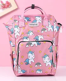 Babyhug Backpack Style Maternity Unicorn Print Diaper Bag - Pink & White