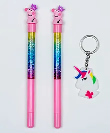 Pikaboo Glittery Cartoon Pens & Unicorn Chain Pack Of 2 - Pink