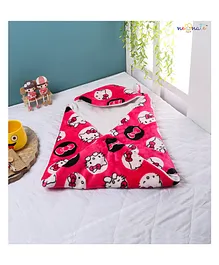NeonateCare Hello Kitty Print Hooded Organic Cotton Wrapper With Velcro Closure - Red